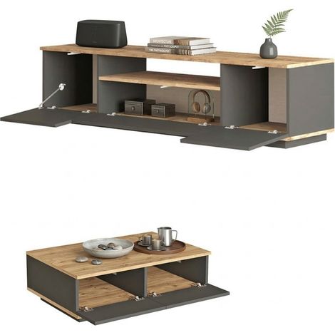 Native Wohnzimmerset, Modular, 2 Regale, 5 Türen, Wildeiche Braun