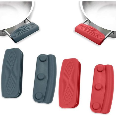 Paires Poignées en Silicone, Maniques Cuisine en Silicone, Protège-Mains pour Casseroles, Amovibles Universelles, Maniques Résistants à la Chaleur pour Fours et Poêles (Gris et Rouge) (1/5)
