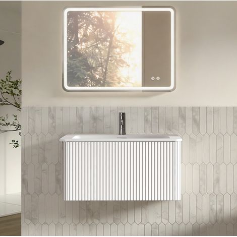 Mobile bagno con lavabo e specchio LED 80 cm bianco HAVRYA (1/5)