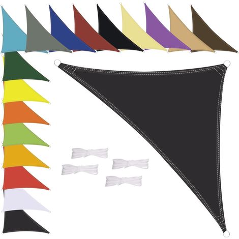 Voile d'ombrage triangulaire imperméable, résistant aux intempéries, polyester de qualité supérieure, plusieurs longueurs et largeurs au choix, avec cordes de fixation, 2 x 2 x 2 m anthracite (1/5)