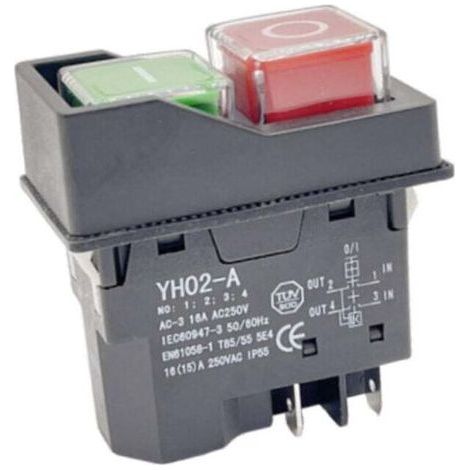 Interrupteur Magnétique Etanche, 4 Broches Bouton Poussoir Marche/Arrêt Commutateur Arrêt de Démarrage Accessoires pour Machines-Outils 250V 16A, Accessoires pour Dyson Filtre Remplacement (1/5)
