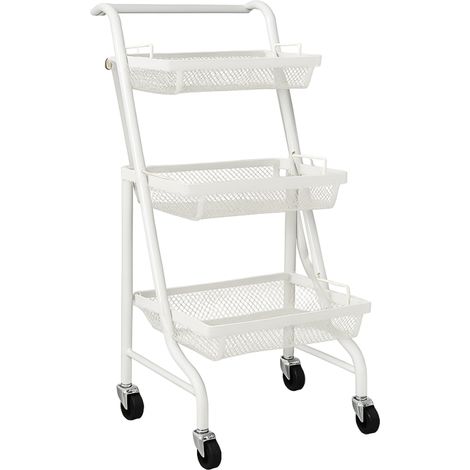 Desserte Métallique Orientable Multi-positions - 3 Niveaux à Roulettes - Blanc - L 44 x P 30 x H 94,5 cm - Livraison gratuite (1/5)
