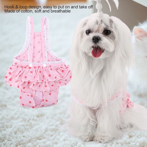 Culotte hygiénique menstruelle en coton respirant à pois doux pour chien et chiot (rose, taille M) (1/5)