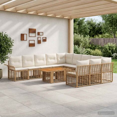 vidaXL Set Divano da Giardino 12 pz Naturale e Bianco Crema polyrattan (1/5)