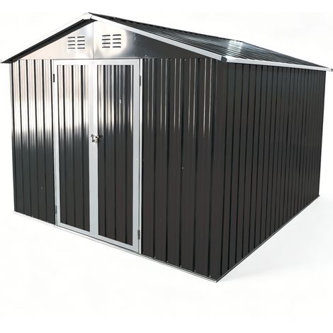 Schwarzes Gartenhaus aus Metall, 300,1 x 248,6 x 191,5 cm, mit Pultdach (1/5)