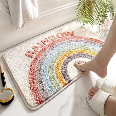 Tapis de Bain Antidérapant, Tapis Salle de Bain Moelleux en Microfibre, Tapis de Douche Absorbant Lavable en Machine pour Salle de Bain, Cuisine, Chambre, Porte (Arc-en-Ciel, 50x80cm) (1/5)