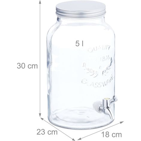 Dispensador de bebidas vintage para jardín 5 litros con grifo y tapa de protección diseño elegante en vidrio transparente 130016373 (1/5)