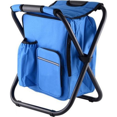 Klappbarer Sitzrucksack mit Kühltasche, tragbarer Campinghocker zum Angeln und Wandern, Multifunktion (blau)