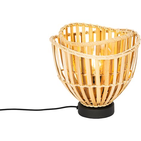Orientalische Tischlampe schwarz mit natürlichem Bambus - Pua