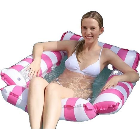 Hamaca acuática inflable, fabricada en PVC resistente, color rosa. (1/2)