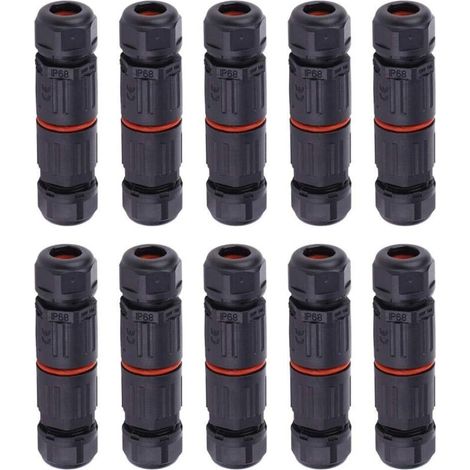 Lntyq – Lot de 10 connecteurs électriques étanches IP68 – Raccords 3 broches pour câbles 0.5mm² à 2.0mm² – Étui en nylon ignifuge pour extérieur