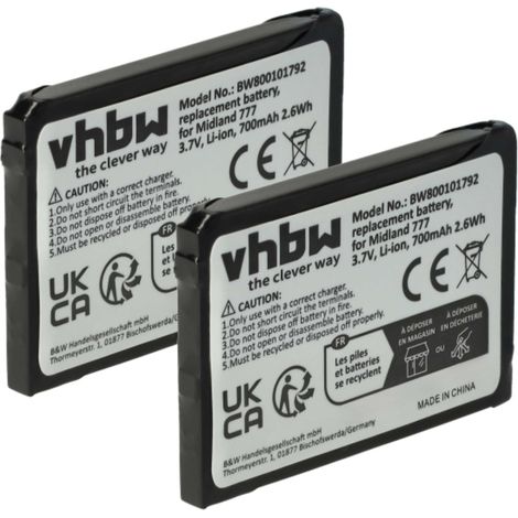 vhbw 2x Akku Ersatz für Alan FB-777 für Funkgerät, Walkie Talkie (700 mAh, 3,7 V, Li-Ion) (1/5)