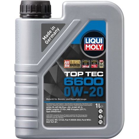 LIQUI MOLY OIL 0W20 1L TOP TEC 6600 SP / C5 / GF-6A / LL-17 FE+ / STJLR.03.5006 / MB229.71 / OV0401547