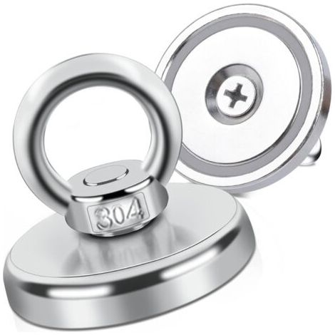 2 pièces Aimant de Pêche Super Puissant 60Kg Force de Traction Ø 42 mm, Aimant Neodyme Super Puissant Crochet Magnétique, Aimant pour l'industrie et la Science Pêche À L'Aimant et Garage