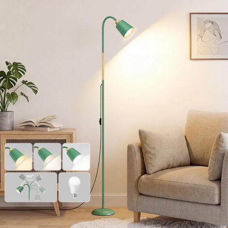 Lampadaire LED Bois & Vert avec 3 Températures de Couleur, Lampe sur Pied 160CM Orientable 360° et Hauteur Réglable, Luminaire pour Salon Chambre Bureau, Ampoule E27 Incluse (1/5)