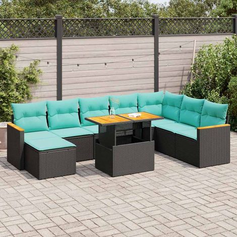 vidaXL Salon de jardin 9 pcs avec coussins noir résine tressée (1/5)