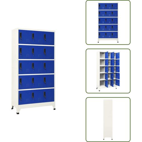 Schließfachschrank Grau und Blau 90x40x180 cm Stahl - Schliessfachschrank - Metallschrank - Garderobeschrank - Bürobedarf - Lagerraum (1/5)