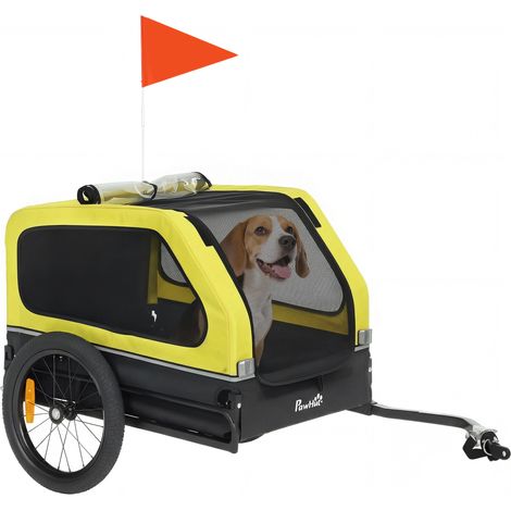 PawHut Dog Bike Trailer w/ Flip-Down Ramp Tailgate, Reflectors, Yellow