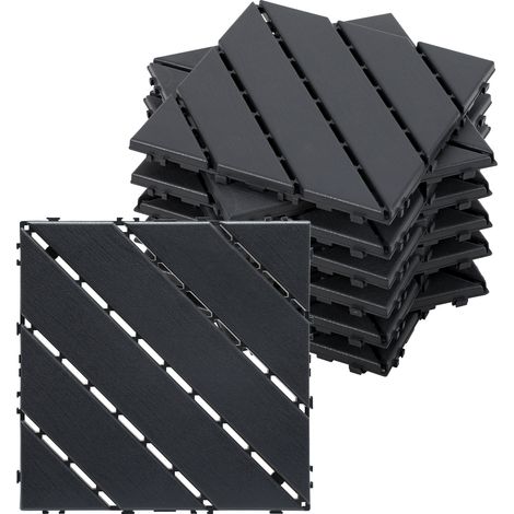 Wolketon Lot de 11 dalles de terrasse 1 m², 30 x 30 cm 6 Lattes, dalles en plastique, Dalles clipsables anthracite (1/5)