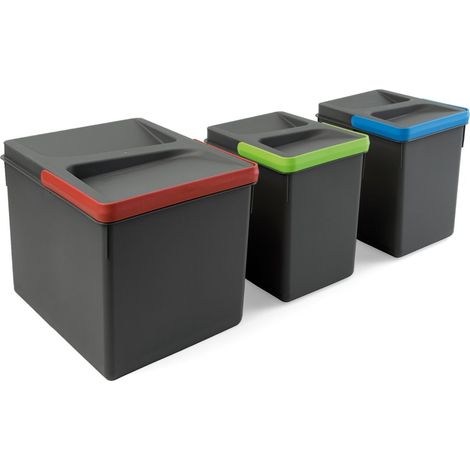 Emuca Lot Recycle Recyclingbehälter für Küchenschublade, Höhe 216 mm, 1x12 Liter, 2x6 Liter, Kunststoff anthrazitgrau (1/5)