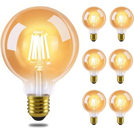 ZMH LED Gluehbirne E27 Vintage Lampe - G95 Leuchtmittel edison Light Bulb 2700K 4W Glühlampe Warmweiß Filament Retro Birne Glas Antike Energiesparlampe für Haus Hotel Bar Cafeu6 Stück (1/5)