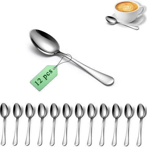 Lot de 12 cuillères à café, 14 cm, petites cuillères en acier inoxydable pour le thé, les desserts, les glaces, l'espresso, cuillères en métal pour la maison. (1/5)