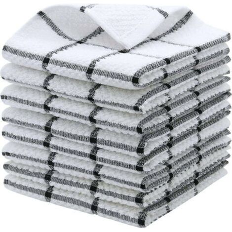 ALLIANDISUn ensemble de 12 torchons de cuisine en microfibre à absorption rapide et de 12 lavettes en coton ultra-doux pour nettoyer et sécher (gris). (1/4)