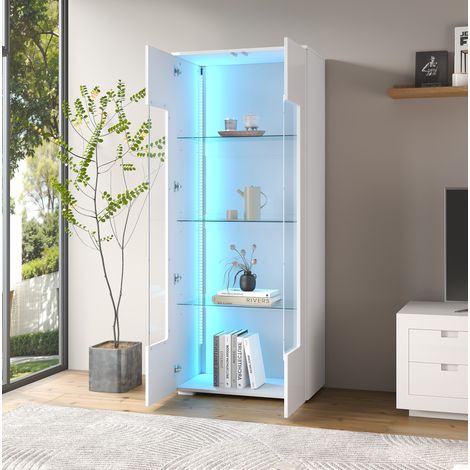 Meuble de rangement vitrine de salon 70 x 40 x 173 cm avec LED, portes acryliques, blanc HAVRYA (1/5)