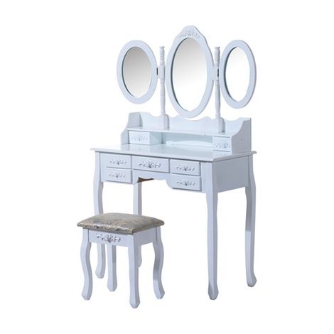 Hobag – Coiffeuse enfant 90x40x145cm – 3 miroirs inclinables – 7 tiroirs – Tabouret rembourré