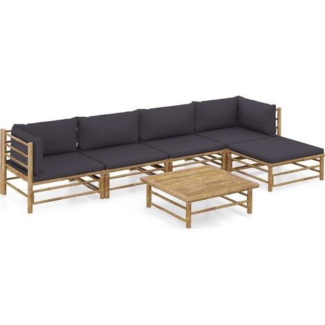 Salon de jardin 6 pcs Ensemble Table et Chaise de Jardin - avec coussins gris foncé Bambou BV399868 - BonneVie (1/5)