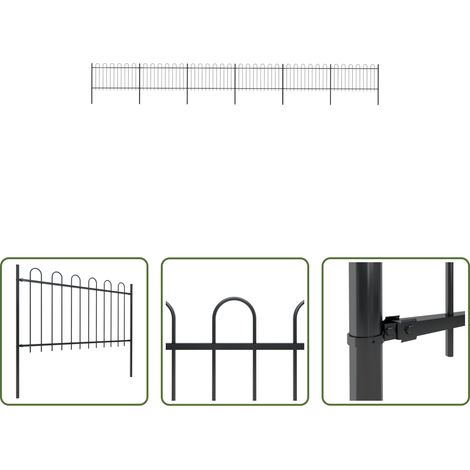 Clôture décorative - Clôture de jardin avec arceau en acier 1070 x 100 cm Noir (1/5)