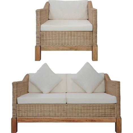 vidaXL Set di Divani 2 pz con Cuscini in Rattan Naturale (1/5)