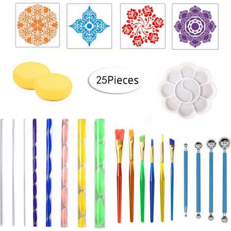 Kit de 25 outils pour peinture à points, pochoirs et outils pour mandala, kit de peinture multifonctionnelle à faire soi-même (1/5)
