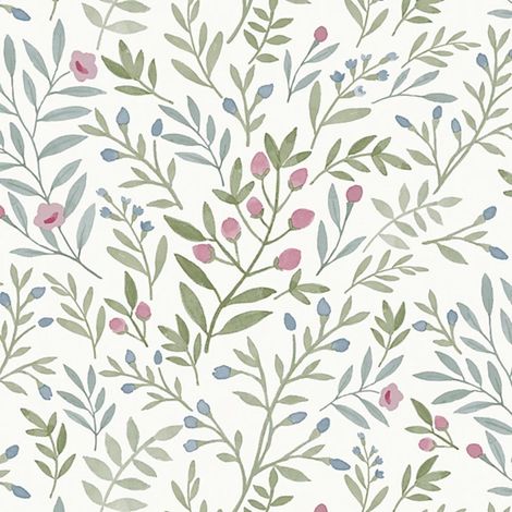 Grandeco Inia Leafy Trail Green Blue Scrubbable Paste The Wall Wallpaper (1/4)