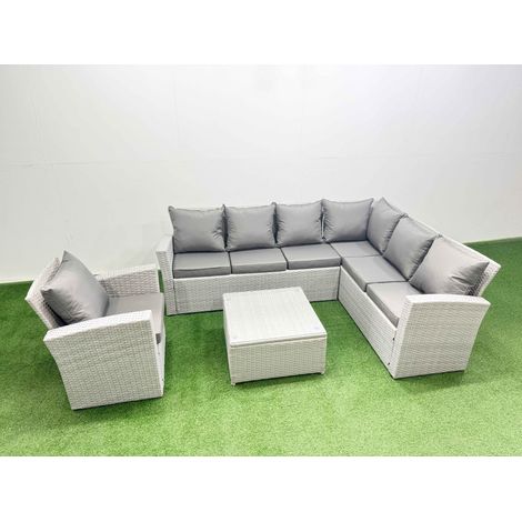 Fimous Rattan Garden Outdoor Furniture Set 7 Seater Rattan Garden Sofa Set with Armchair Light Grey Mixed (1/4)