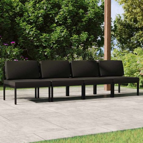 Canapé fixe 4 places de jardin Canapé relax - Banc de jardin avec coussins Aluminium Anthracite BV785608 - BonneVie (1/5)