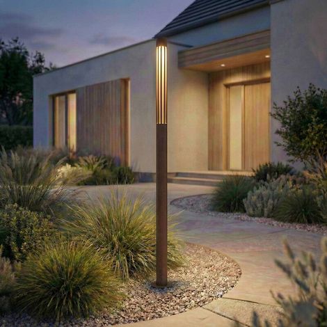 [NEUWERTIG] B-Ware Lindby Wegeleuchte Gartenleuchte Fjorya LED Pollerleuchte braun IP65 90cm (1/2)