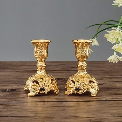 Lot de 2 Bougeoirs Chandeliers Candélabres en Or Métal Decoration, Vintage Bougeoir de Décoration de Table Mariage, Or