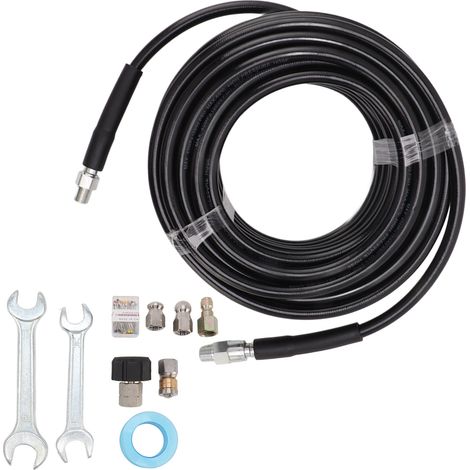 Kit de nettoyage de canalisations à jet d'eau haute pression 5800 psi M22, buses de 1/4 pouce, kit de nettoyage de canalisations à jet d'eau haute pression 15 m pour toilettes. (1/5)