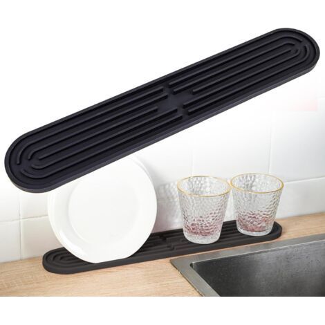43 x 7,8cm, Noir Tapis Égouttoir Étroits, Bande Tapis de Bar en Silicone, Antidérapant Tapis de Séchage pour Vaisselle Tasses Bouteilles Planches à Découper, Organisateur d'évier (1/5)