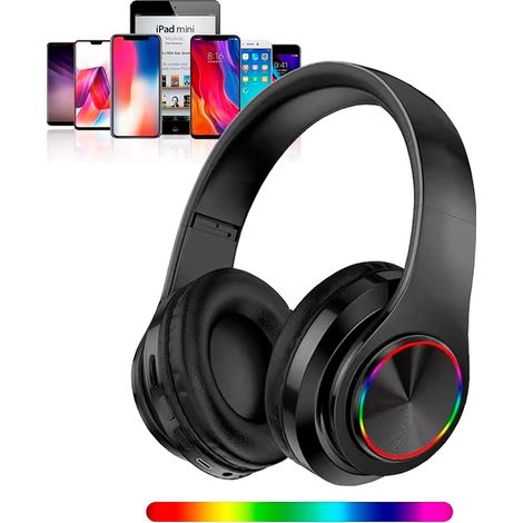 Casque Sans fil Bluetooth avec Lumières LED Colorées, Noir (1/5)