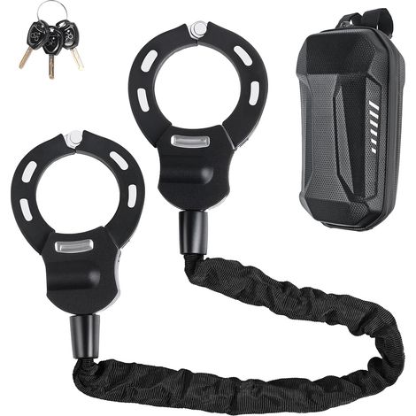 Antivol Trotinette Electrique, 92 cm Cadenas Trotinette Electrique Avec sac étanche de 3 L, 8mm Chaînes Antivol menottes avec clé, Antivol sécurité (Noir) (1/5)
