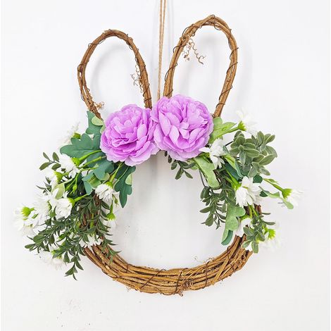 Guirlande De Porte - Couronne De Printemps Avec Oreilles De Lapin - Décoration Pour Pâques Et Saint-Valentin - 1 Pièce (1/3)