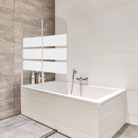 Jiubiaz Duschabtrennung 120x140cm, Badewannenfaltwand, Badewannenaufsatz mit Weiße Streifen, Duschwand aus 6mm NANO Easy Clean GLAS (1/5)