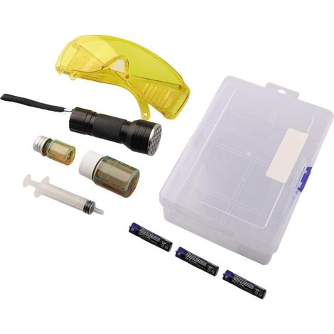 Kit de détection de fuite de climatisation, kit de test de fuite pour climatiseur de voiture, kit de détection de fuite avec huile fluorescente UV, détecteur de fuite portable avec lampe