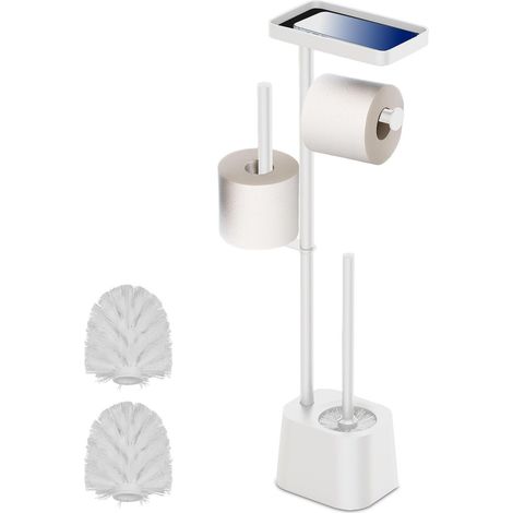 Serviteur WC, décoratif et Pratique, Non Fixe, Brosse et Porte-Brosse, HxLxP : 65,5x29x11,5 cm, Blanc (1/5)