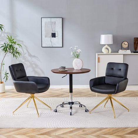 Lot de 2 fauteuils pivotants à 360° avec pieds en métal doré, patins antidérapants réglables, revêtement PU noir
