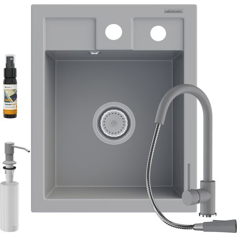 Ensemble d'évier avec batterie libra, distributeur et siphon, Granitan, meilleur modèle, granit comp (1/5)