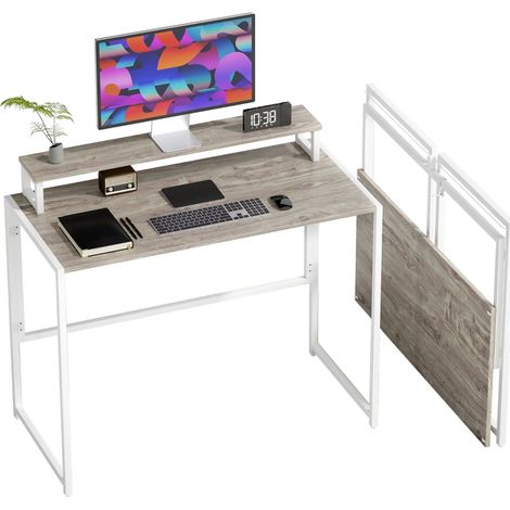 Bureau pliant gain de place avec support pour écran amovible, 100 x 48 x 87,5 cm, bois