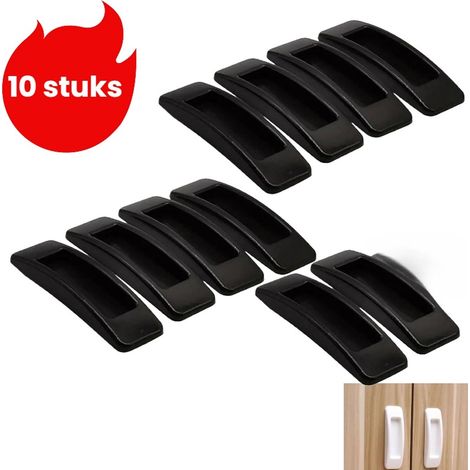 Ensemble de 10 poignées de porte - Poignée de meuble autocollante sans perçage - Poignée autocollante robuste pour portes coulissantes en verre donnant sur un balcon - Noir (1/5)
